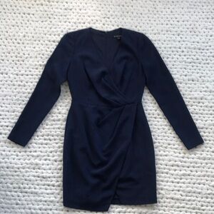 Navy Long Sleeve Ruched Cocktail Dress